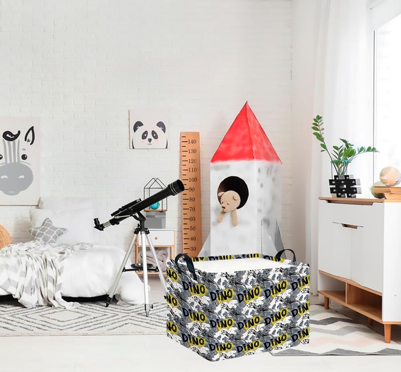 CLOCOR Rectangular Storage Basket,Collapsible Cute Pattern Storage Bin,Waterproof Books Box with Handles,Gift Basket(Grey Dinosaur) - Image 4